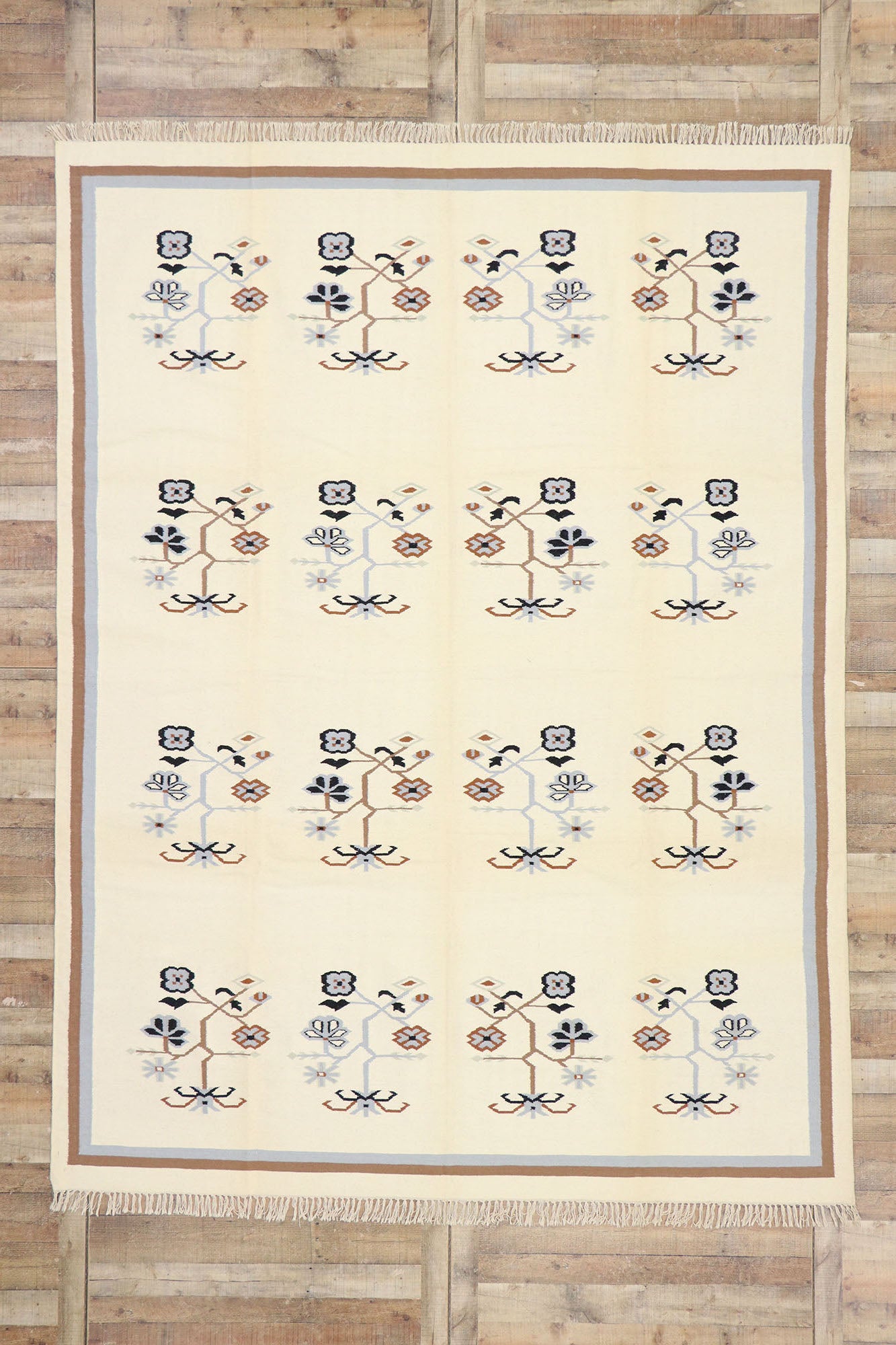 9 x 12 Vintage Chinese Floral Kilim Rug 78057