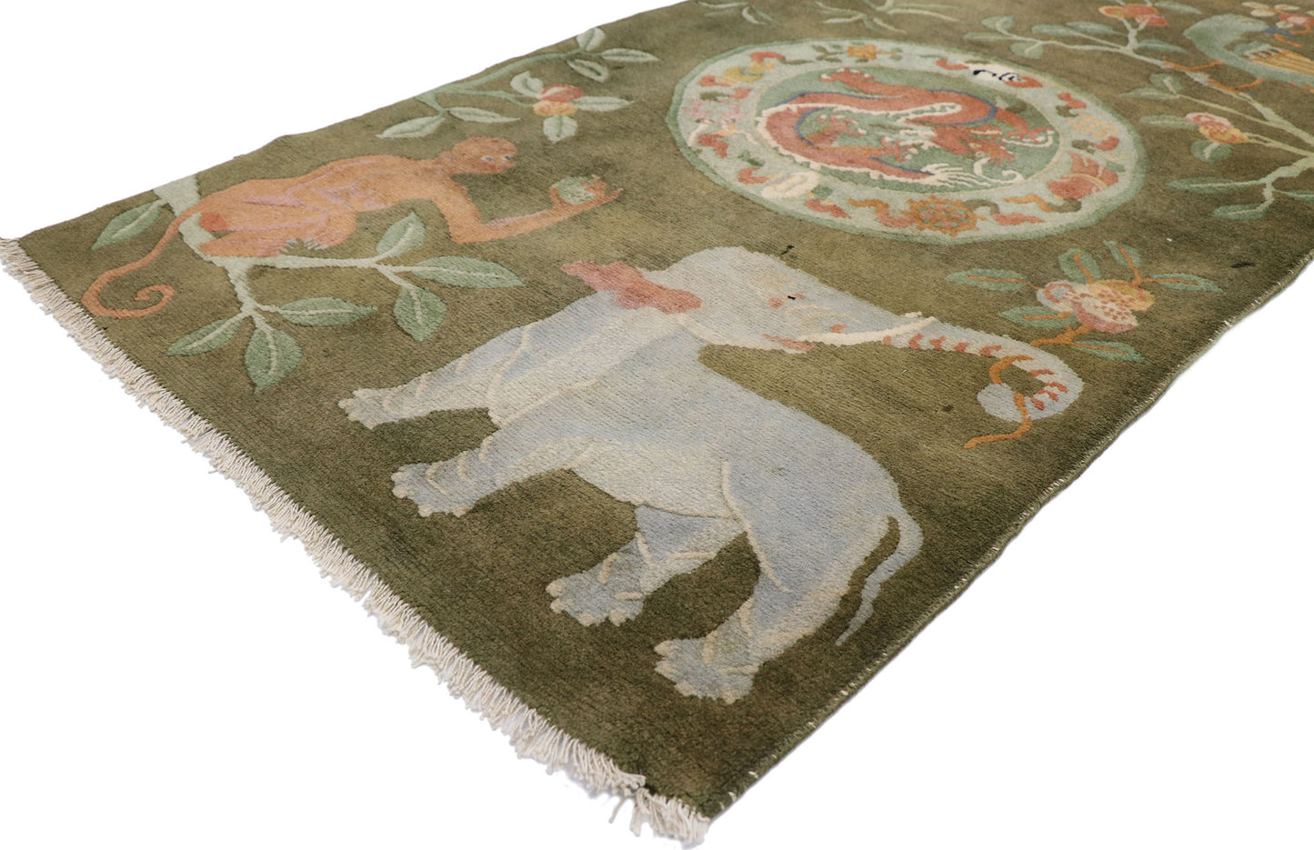 3 x 5 Vintage Green Elephant Tibetan Rug 78076