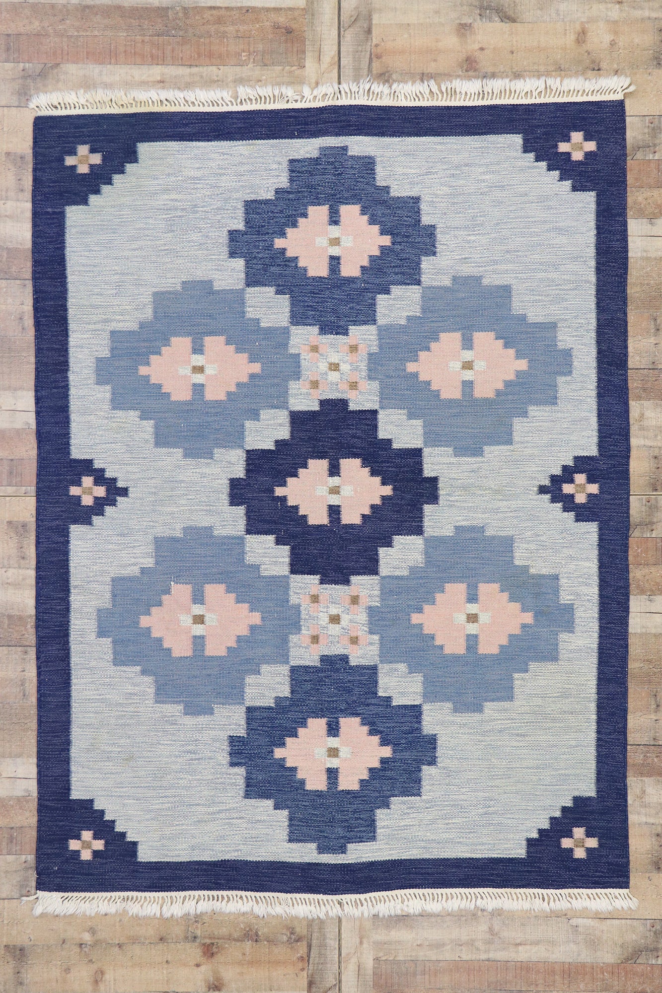 6 x 8 Vintage Blue Swedish Rollakan Rug 78107