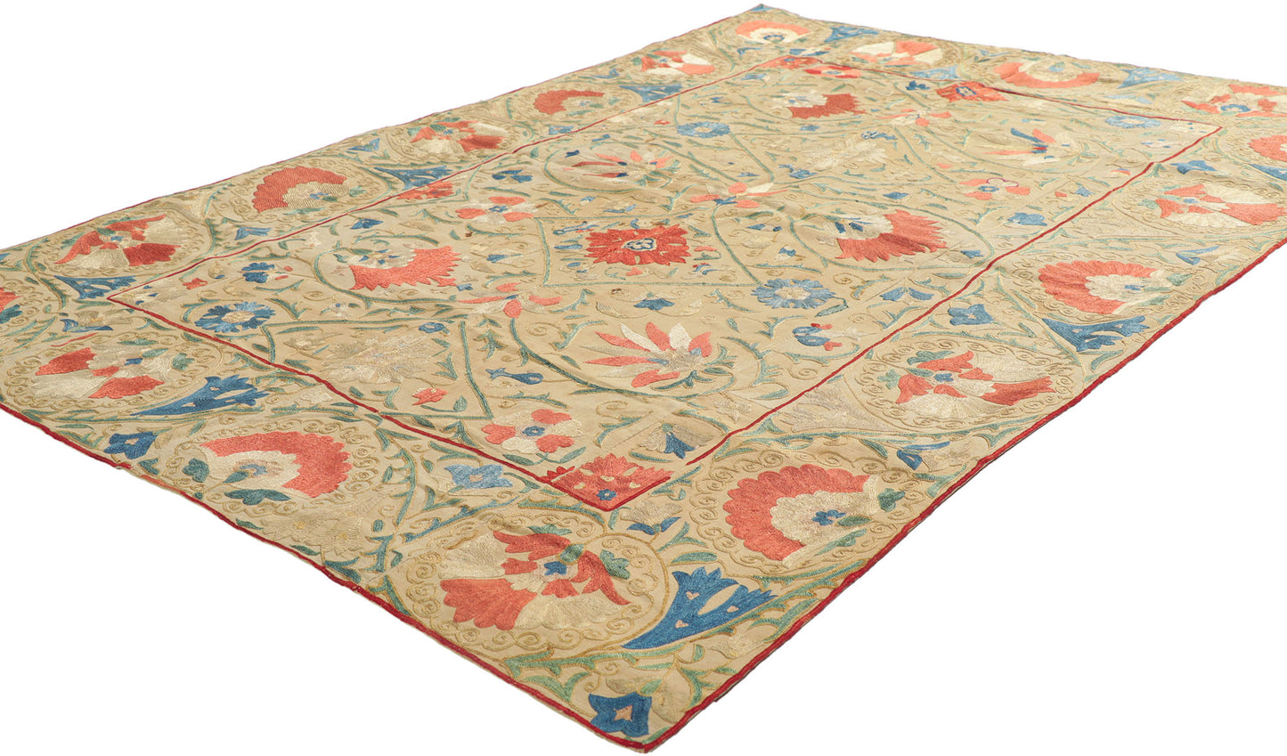 4 x 5 Antique Uzbek Suzani Tapestry 78198