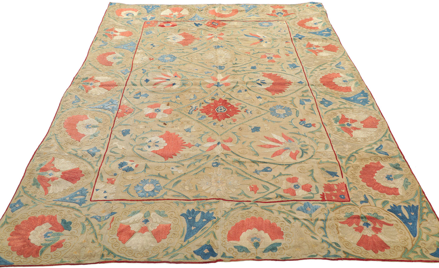 4 x 5 Antique Uzbek Suzani Tapestry 78198