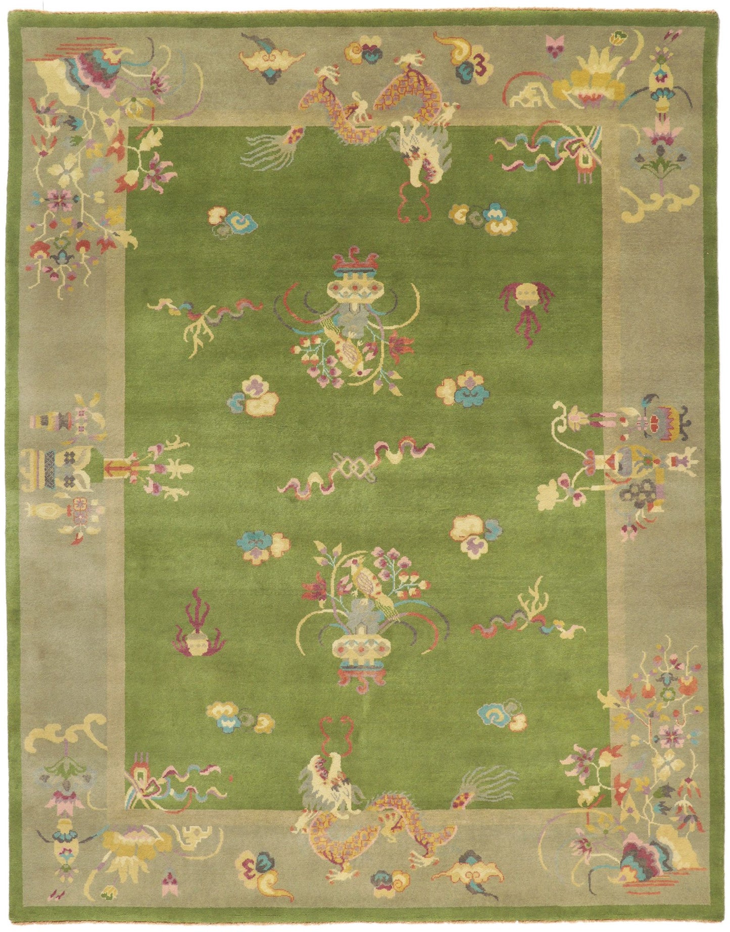8 x 10 Modern Green Chinese Art Deco Rug 30922