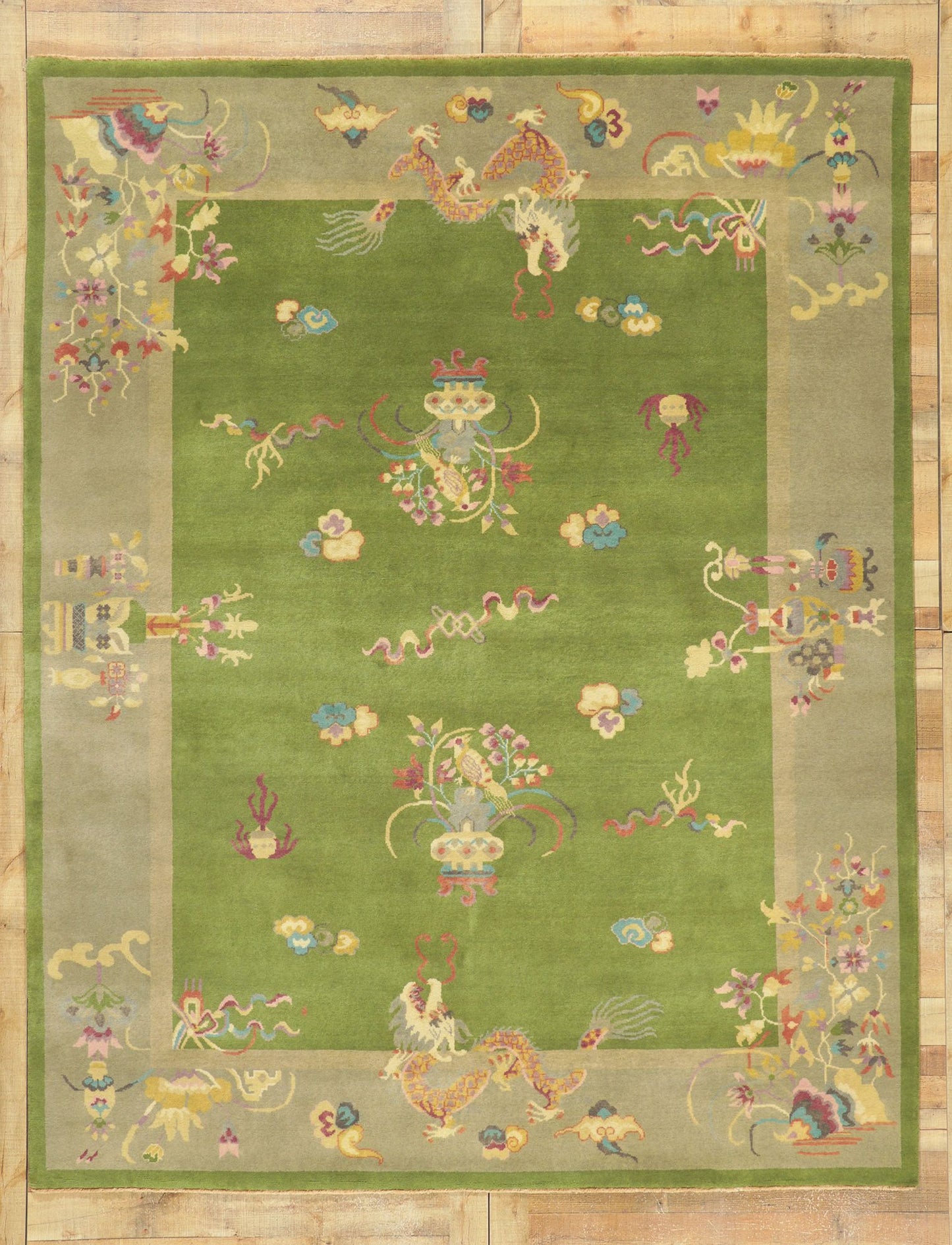 8 x 10 Modern Green Chinese Art Deco Rug 30922
