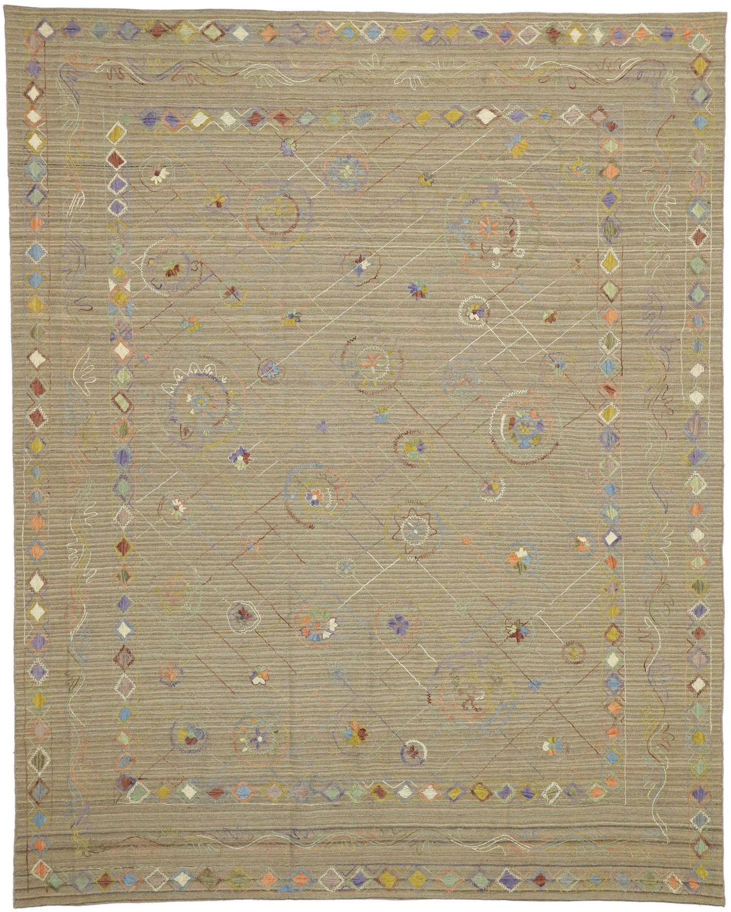 8 x 10 Vintage Uzbek Afghan Kilim Rug 80106