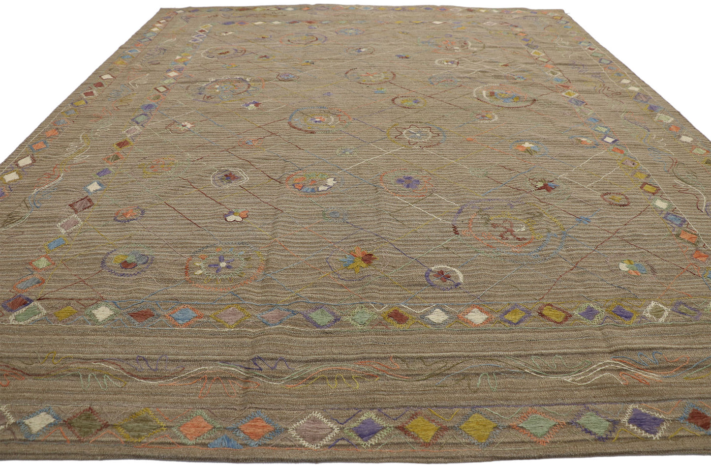 8 x 10 Vintage Uzbek Afghan Kilim Rug 80106