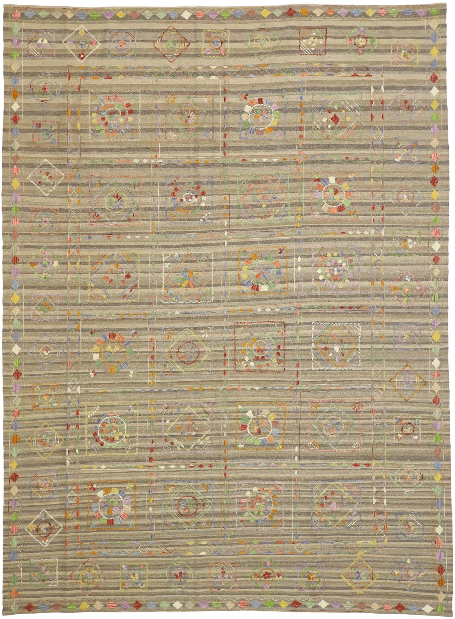 9 x 12 Vintage Uzbek Afghan Kilim Rug 80113