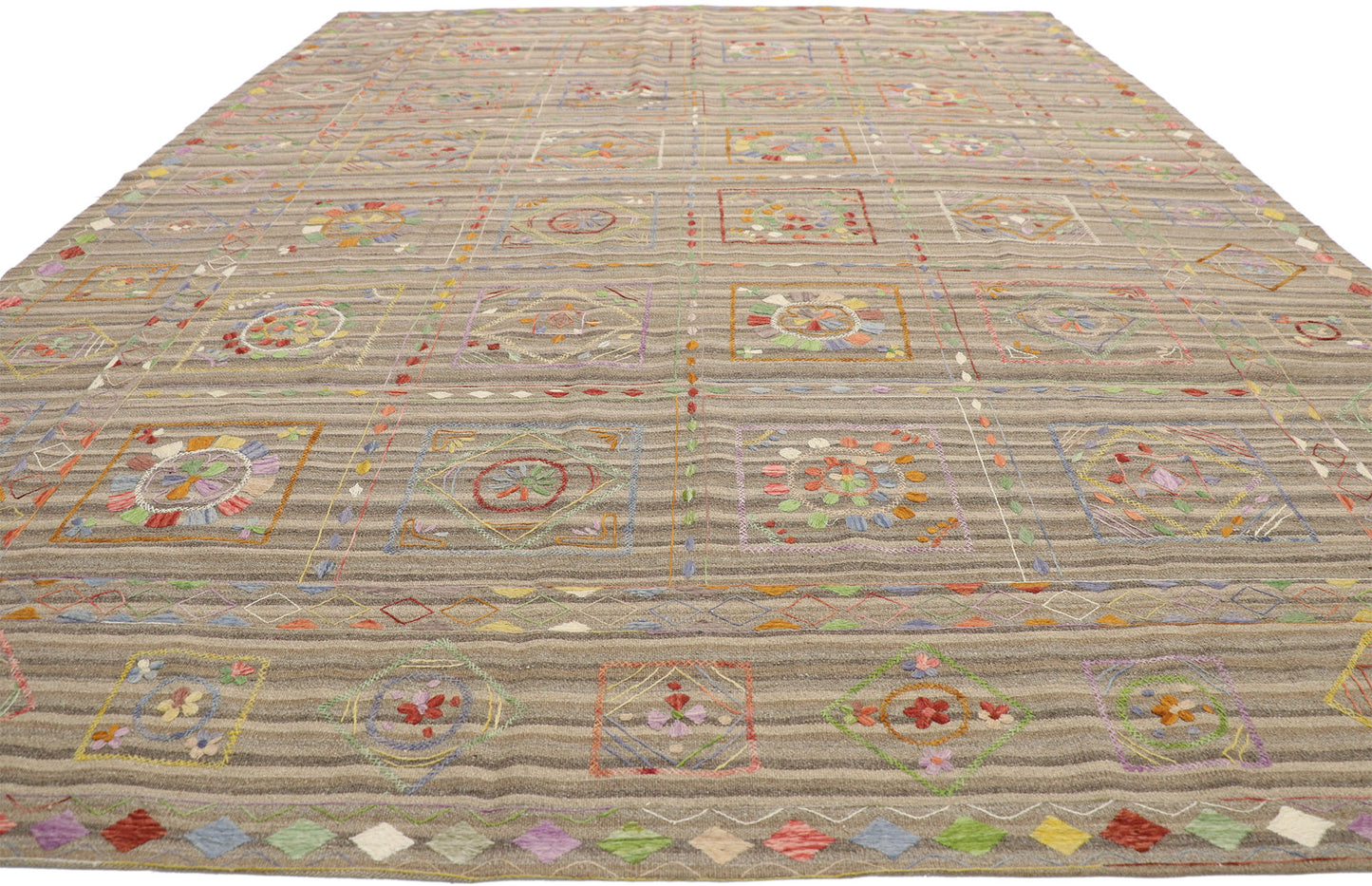 9 x 12 Vintage Uzbek Afghan Kilim Rug 80113