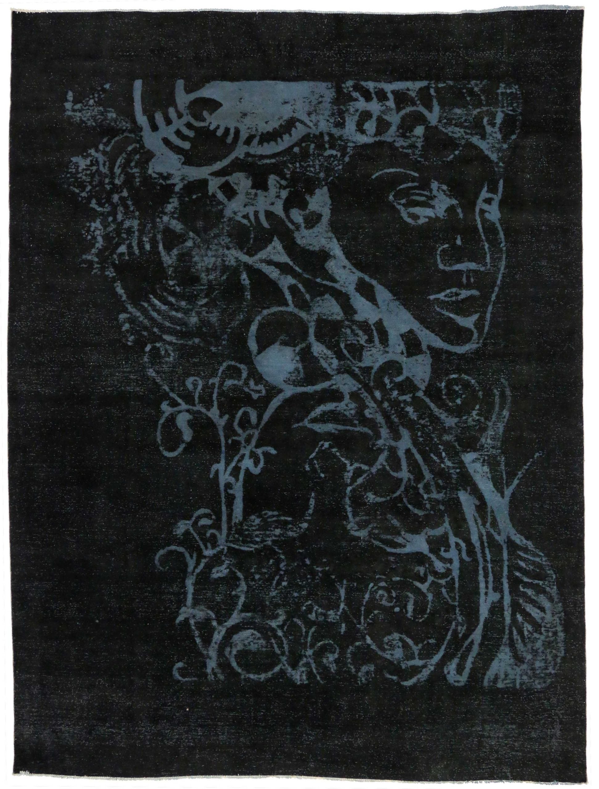 9 x 13 Vintage Persian Black Overdyed Rug 80247