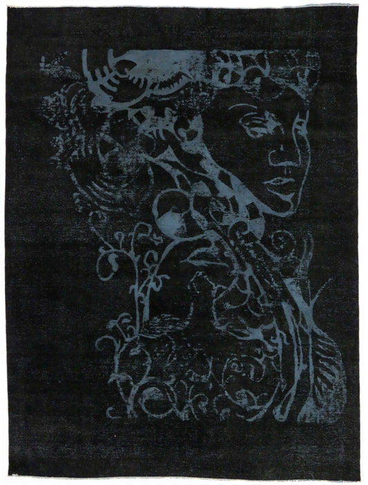 9 x 13 Vintage Persian Black Overdyed Rug 80247