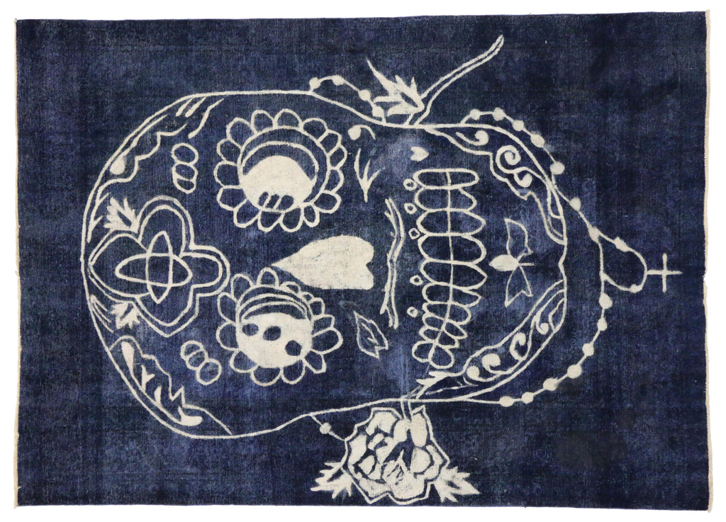 8 x 11 Distressed Vintage Blue Overdyed Skull Rug 80273