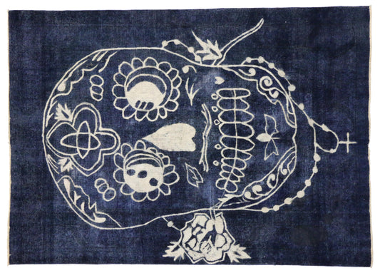 8 x 11 Distressed Vintage Blue Overdyed Skull Rug 80273