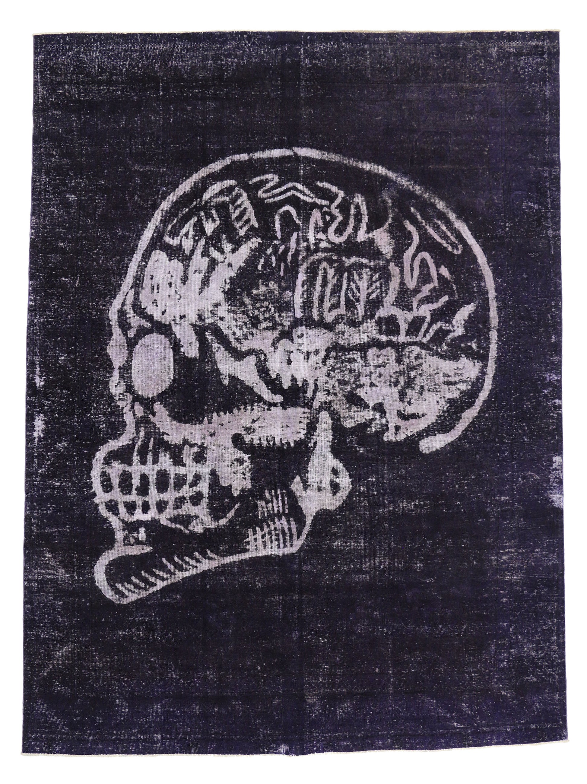 9 x 13 Vintage Overdyed Skull Rug 80430