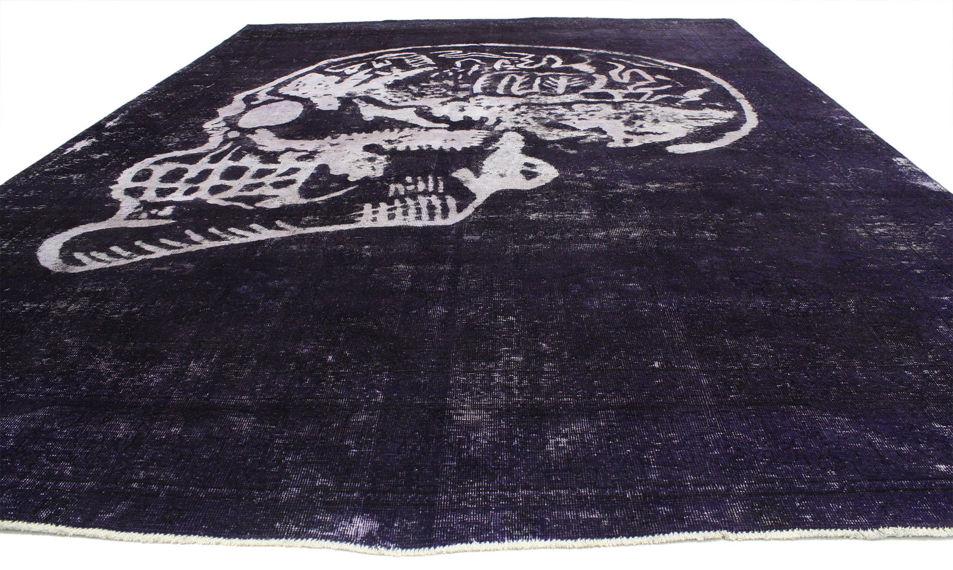 9 x 13 Vintage Overdyed Skull Rug 80430