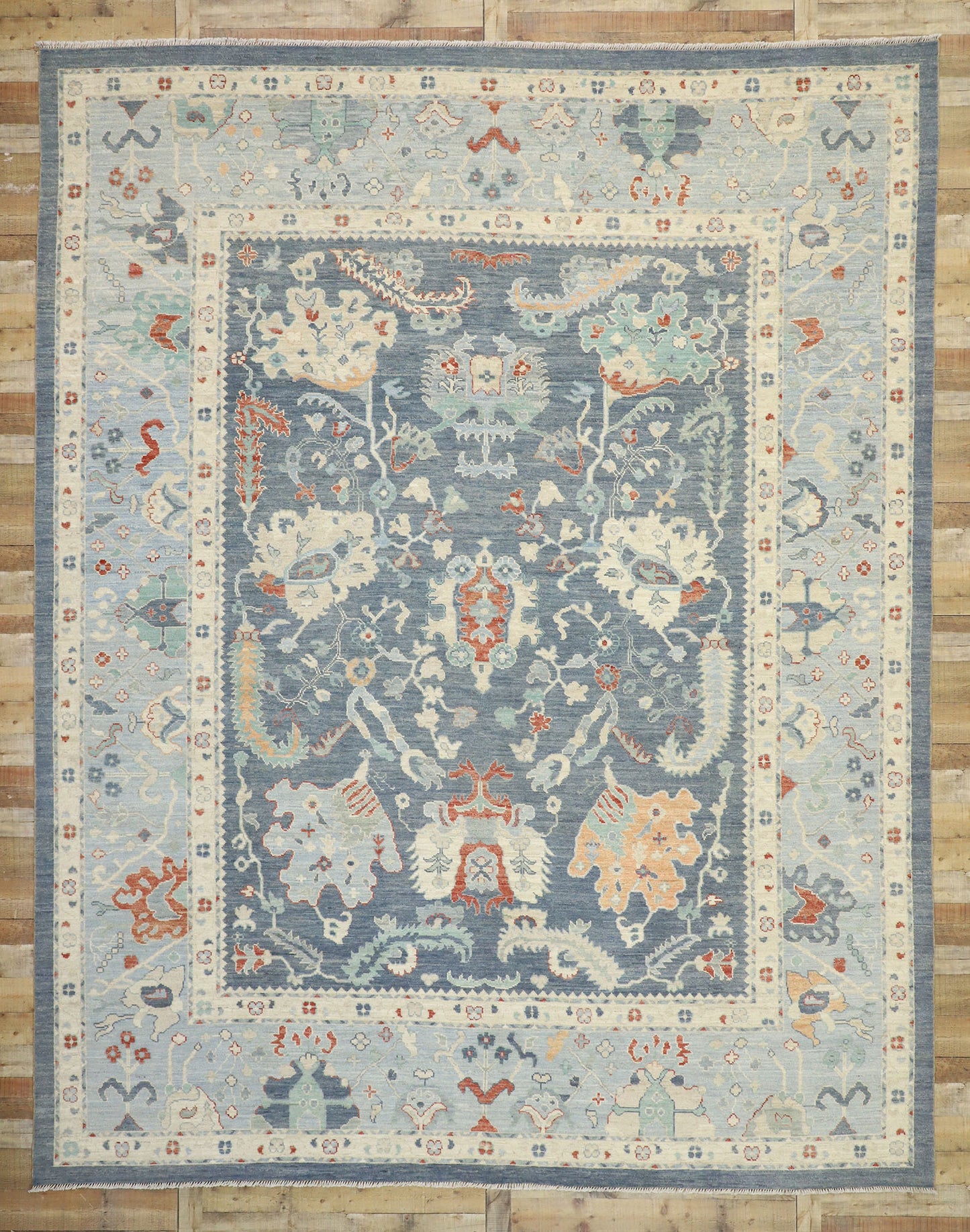 12 x 15 Colorful Blue Oushak Rug 80558