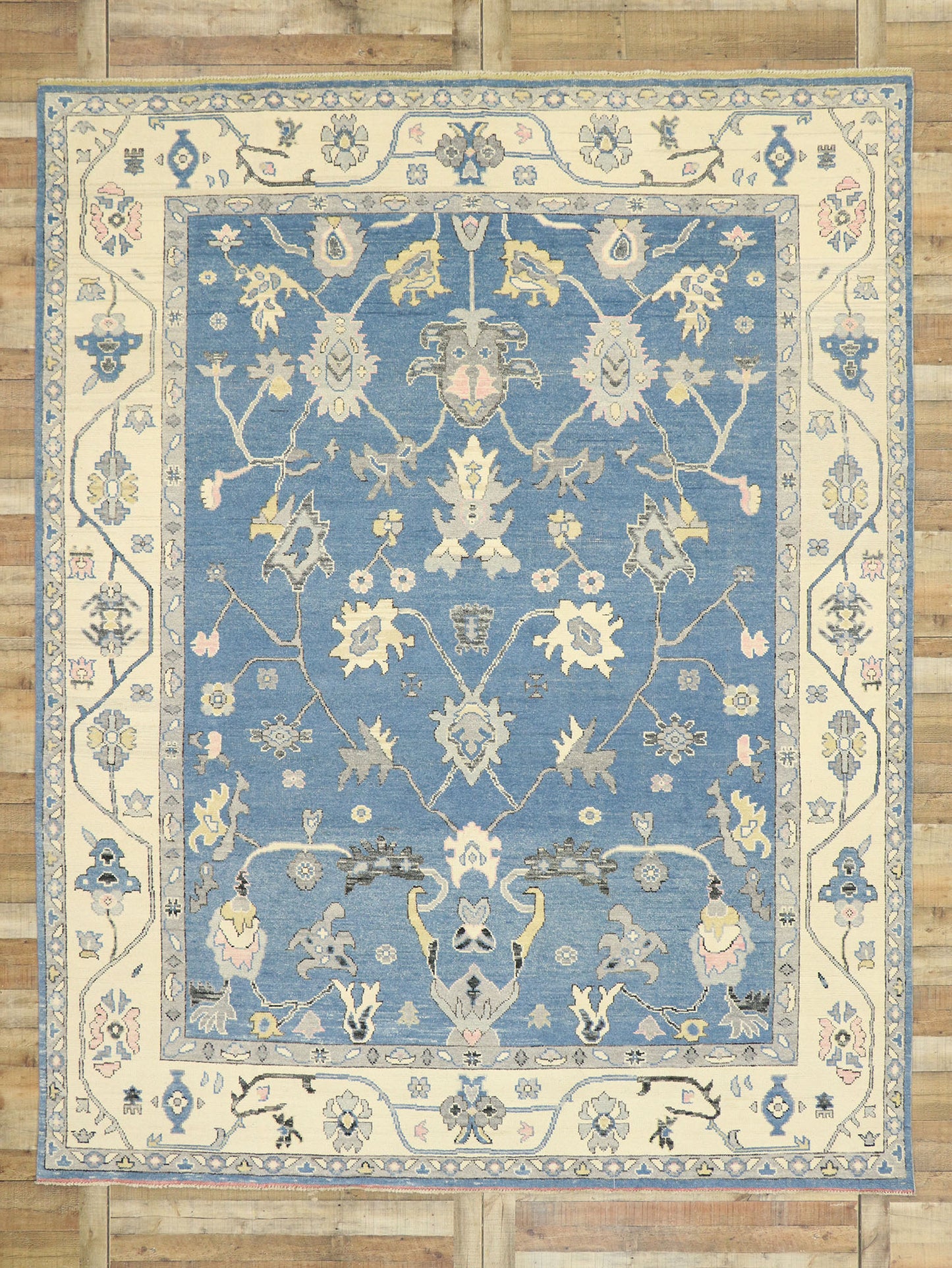 9 x 12 Colorful Blue Oushak Rug 80596