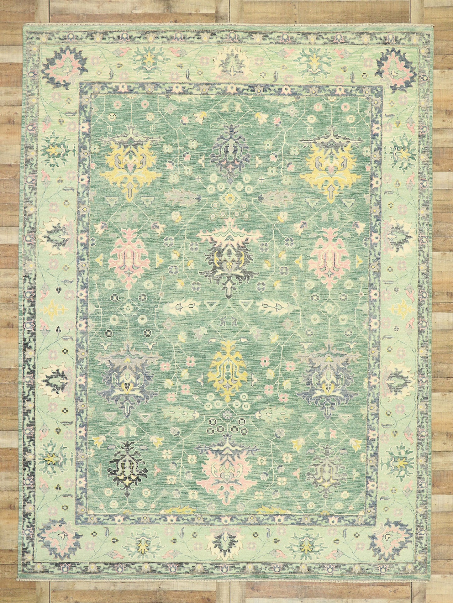 9 x 12 Contemporary Green Oushak Rug 80598