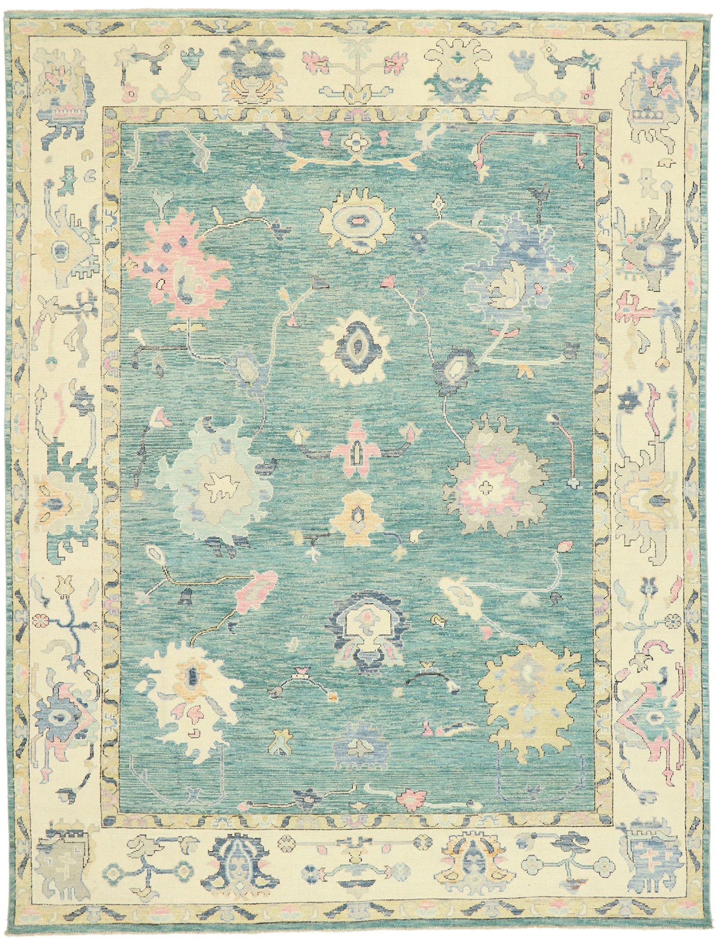 9 x 12 Contemporary Teal Oushak Rug 80603