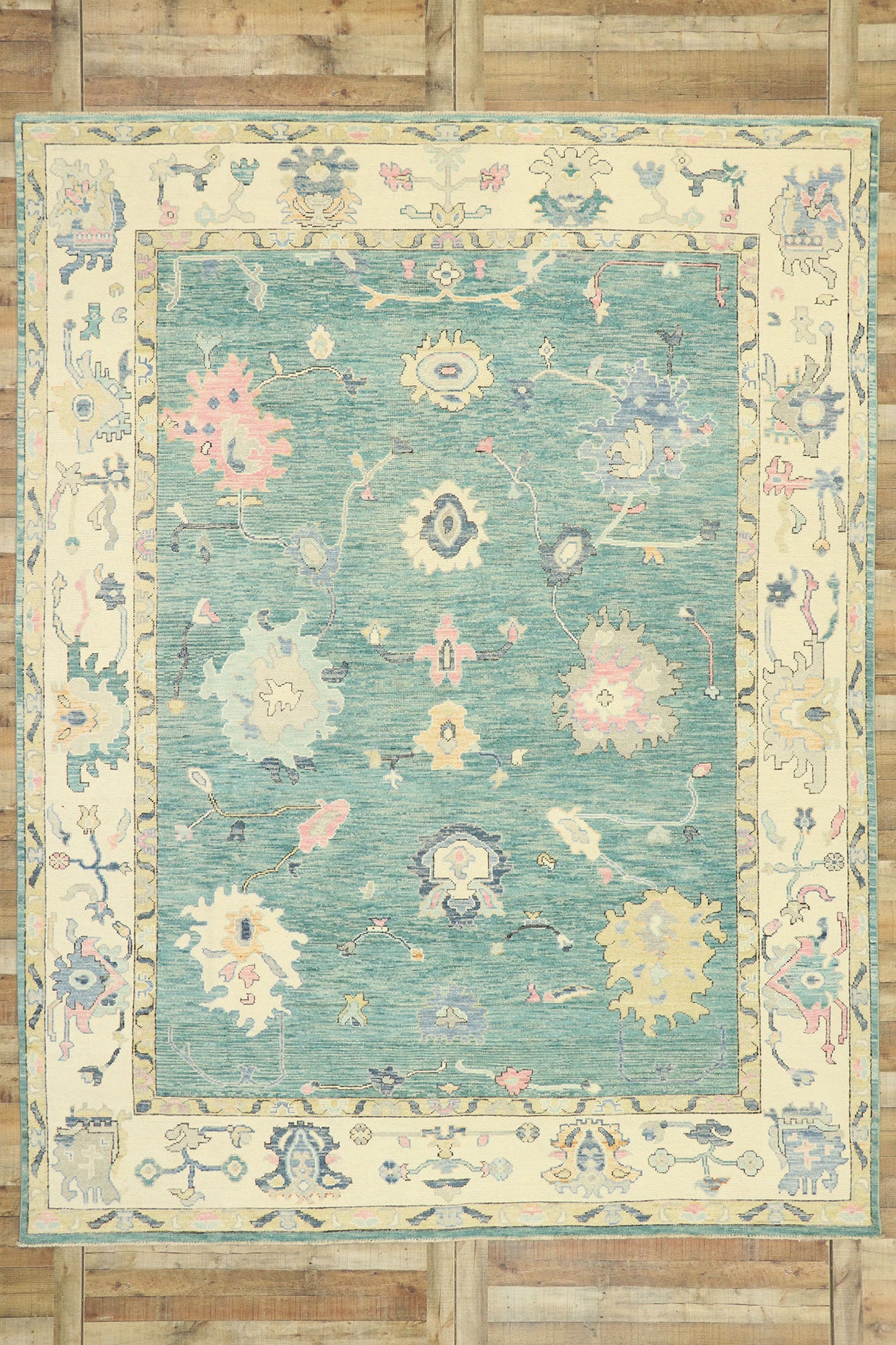 9 x 12 Contemporary Teal Oushak Rug 80603