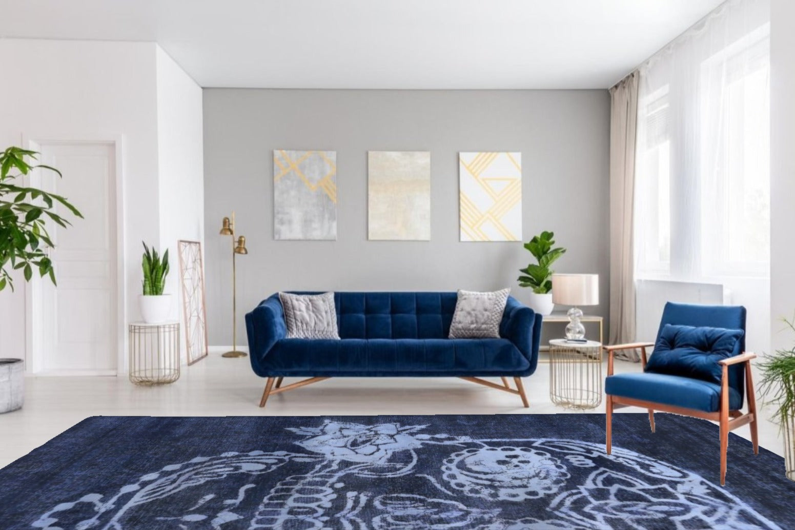 8 x 11 Blue Vintage Overdyed Skull Rug 80433