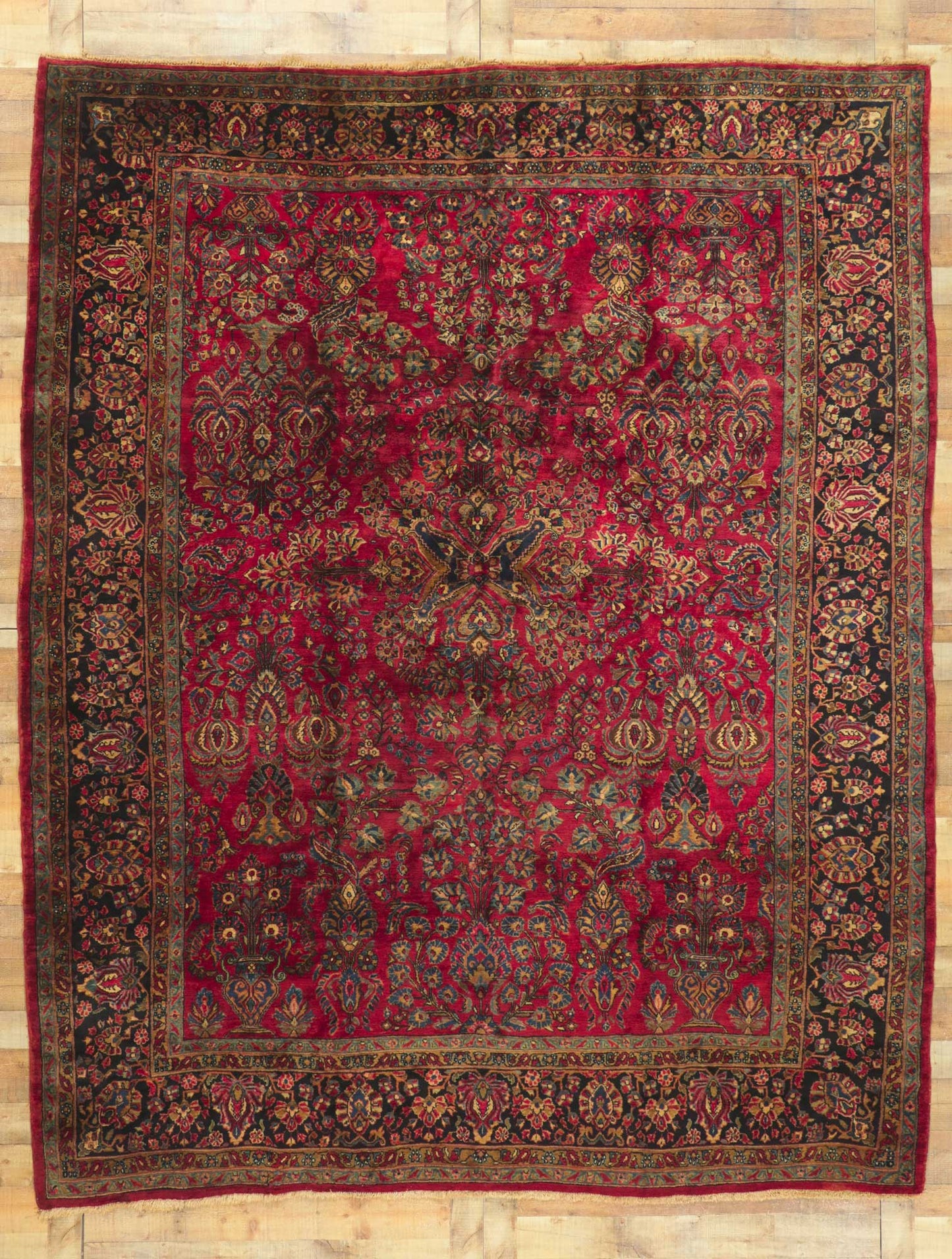9 x 11 Antique Persian Mohajeran Sarouk Rug 77787