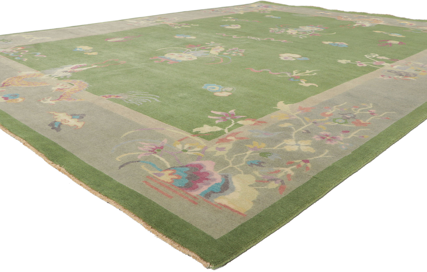 9 x 12 Modern Green Chinese Art Deco Rug 30921