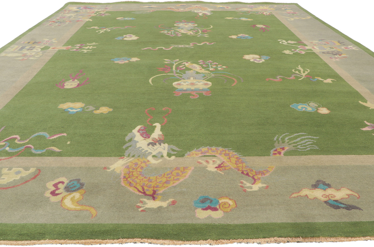 9 x 12 Modern Green Chinese Art Deco Rug 30921