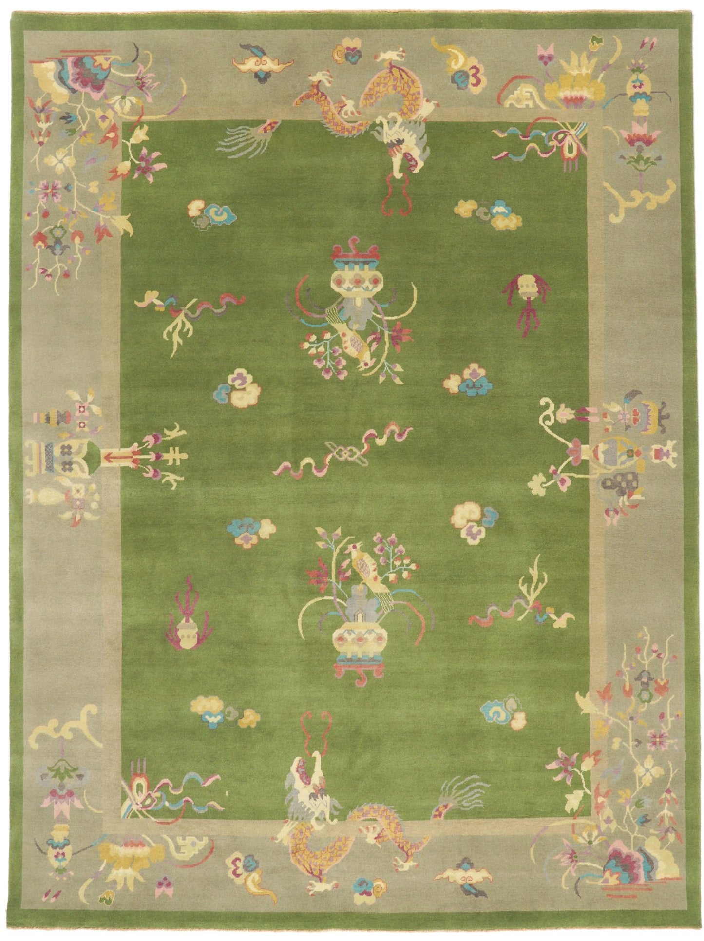 9 x 12 Modern Green Chinese Art Deco Rug 30921