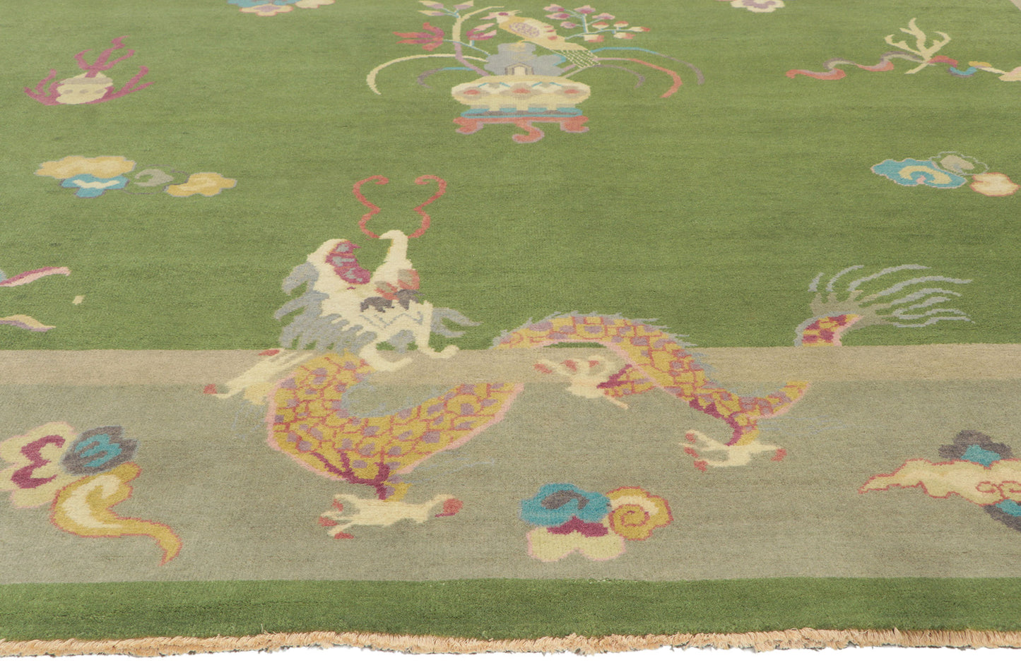 9 x 12 Modern Green Chinese Art Deco Rug 30921