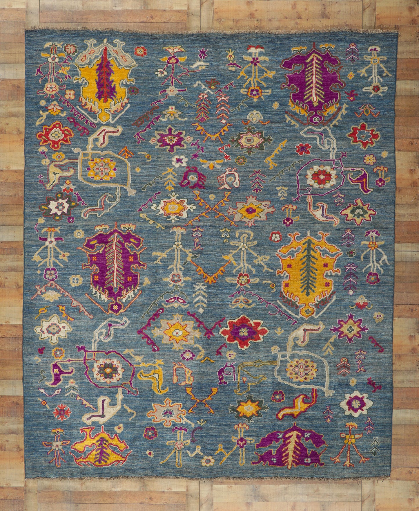 9 x 11 Colorful Blue Oushak Rug 80818