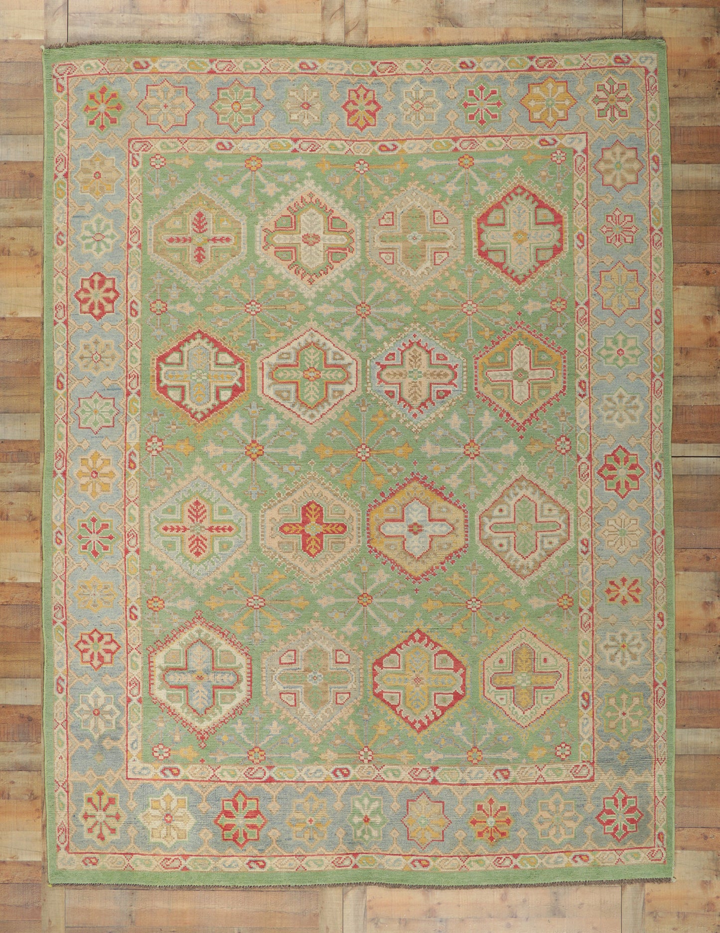 9 x 12 Colorful Green Oushak Rug 80734