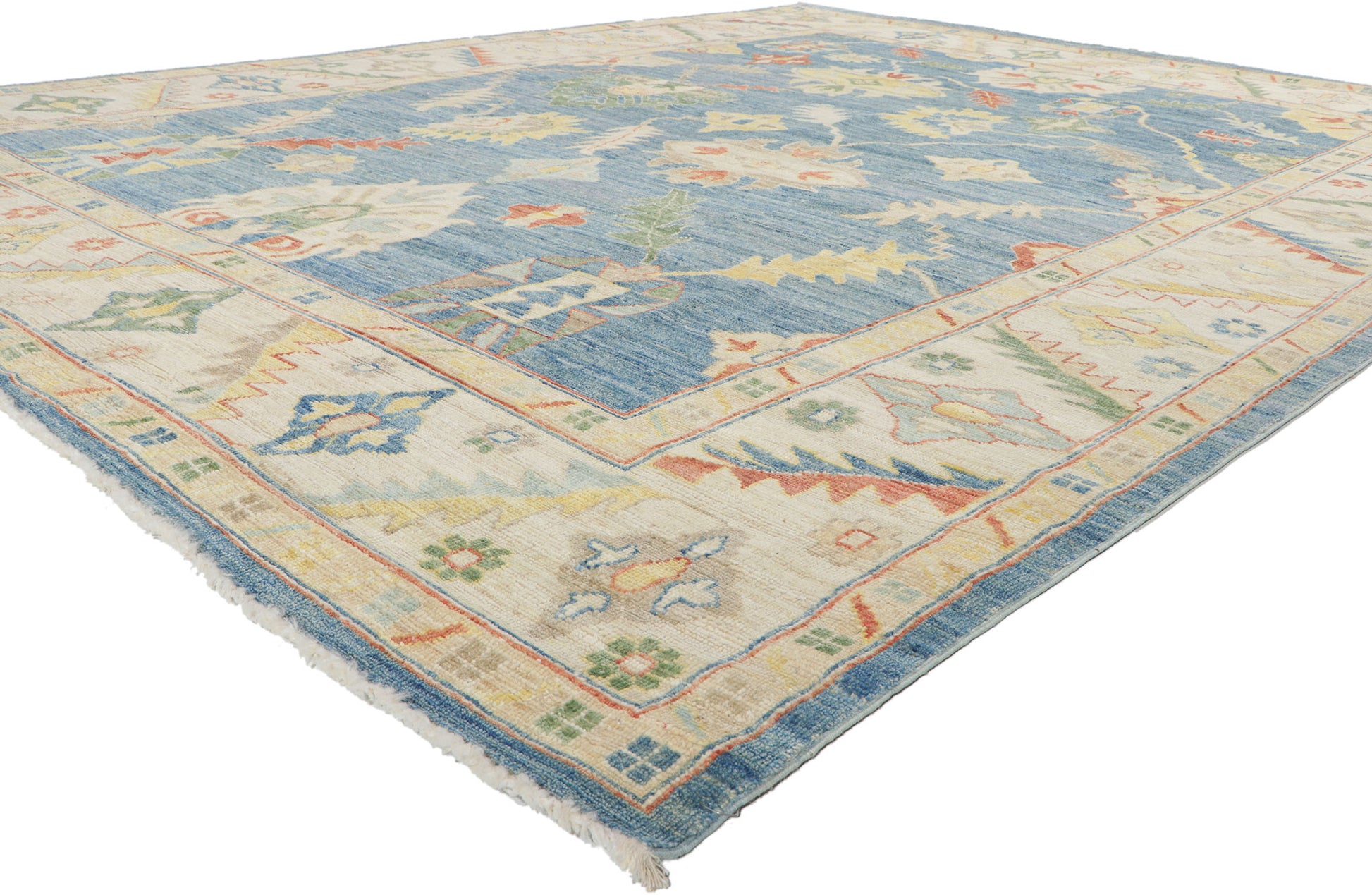 9 x 12 Colorful Blue Oushak Rug 80958