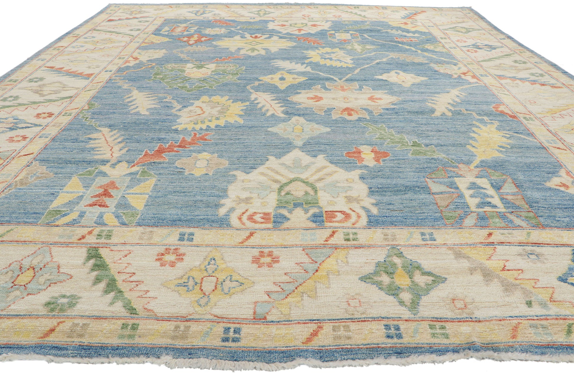 9 x 12 Colorful Blue Oushak Rug 80958