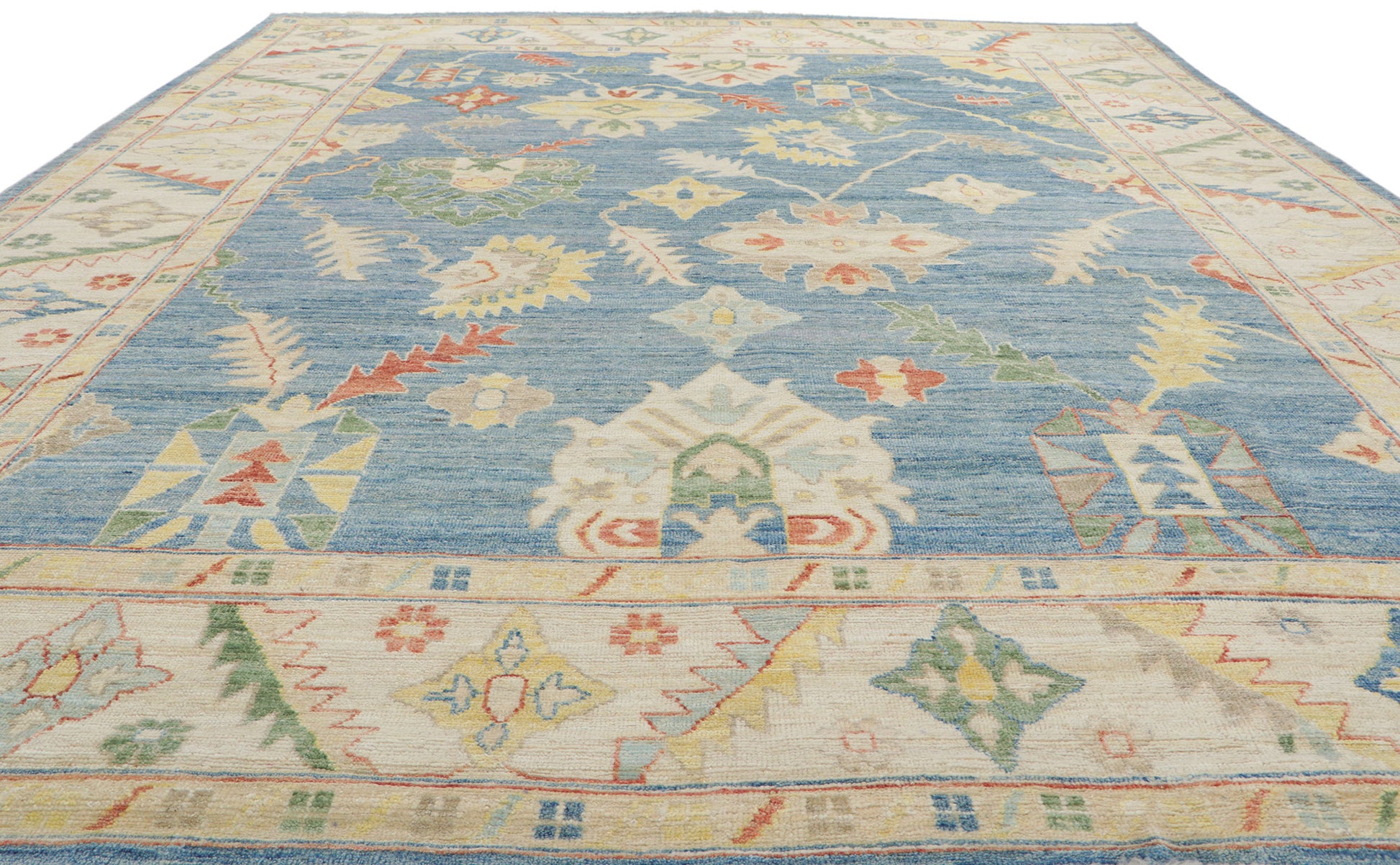 9 x 12 Colorful Blue Oushak Rug 80958