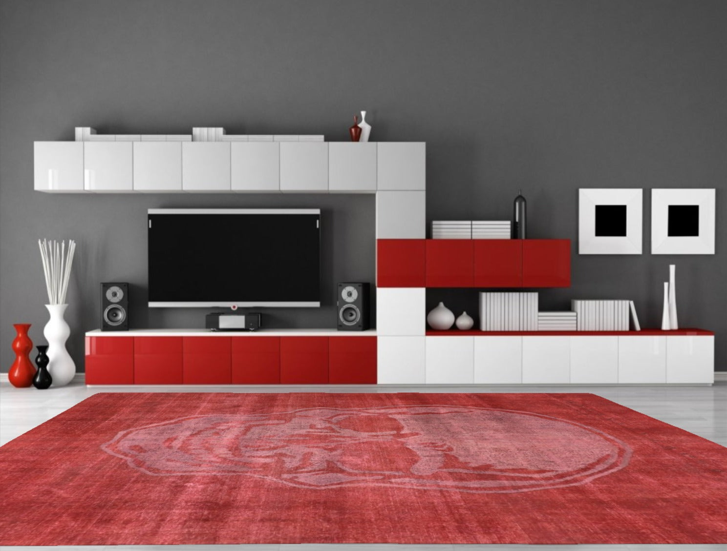 9 x 12 Red Vintage Overdyed Skull Rug 80458