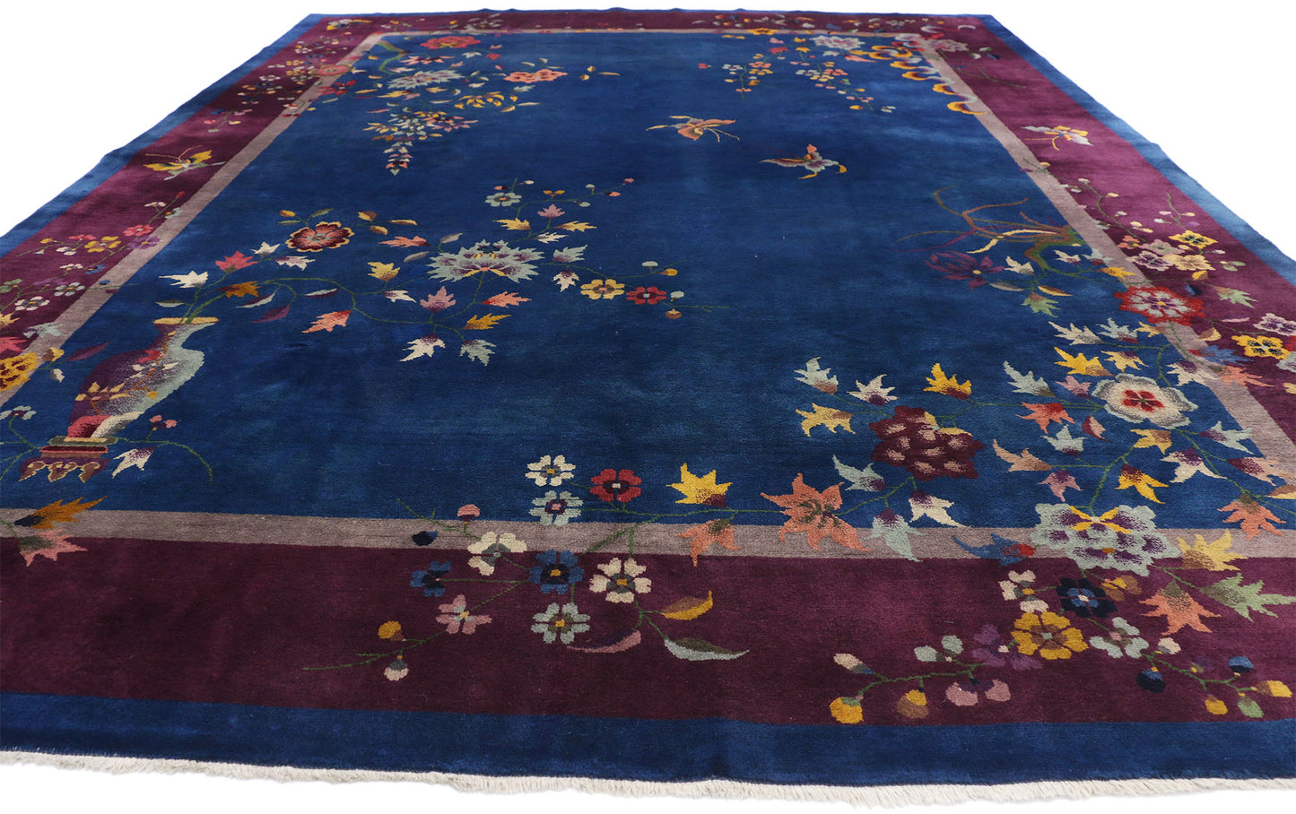 9 x 12 Antique Blue Chinese Art Deco Rug 77231