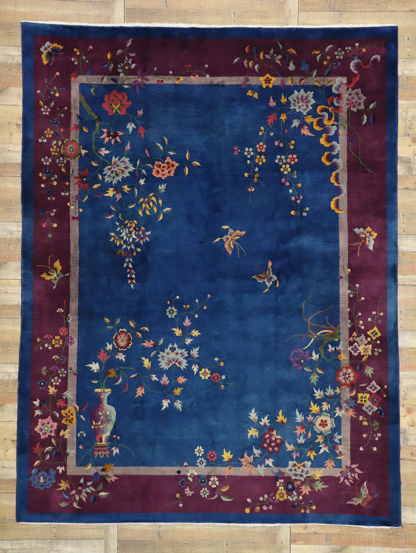 9 x 12 Antique Blue Chinese Art Deco Rug 77231