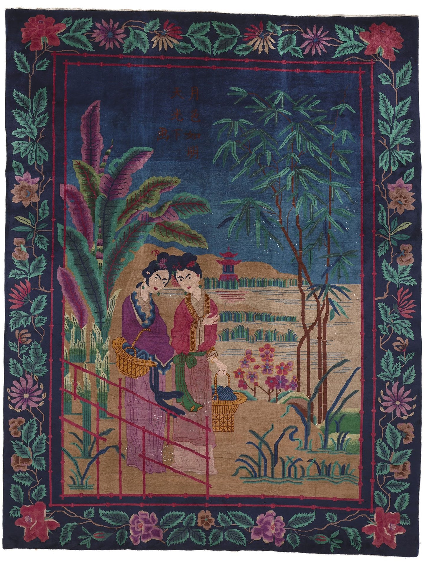 9 x 12 Antique Chinese Art Deco Rug 78614