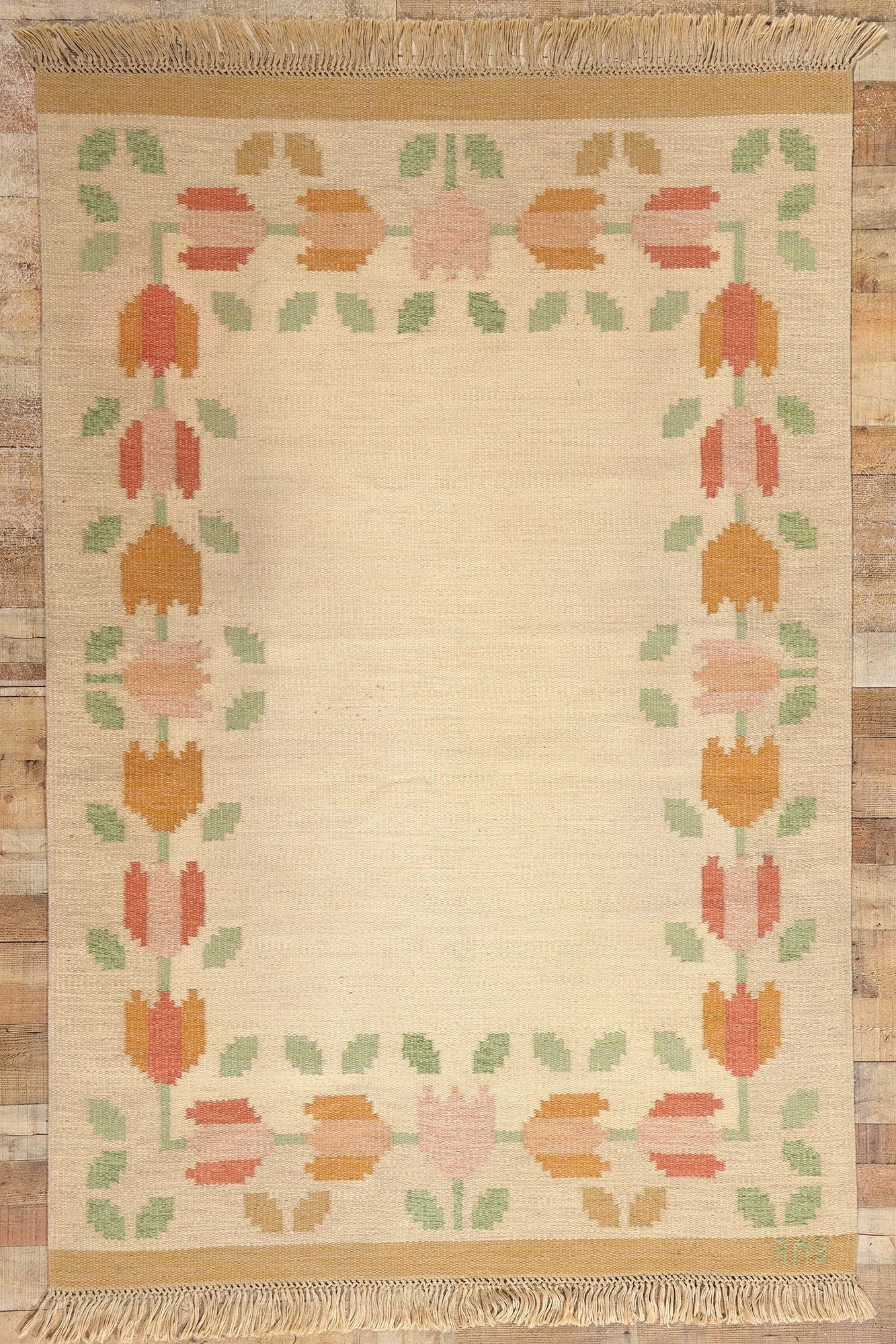 5 x 8 Anne Marie Boberg Vintage Swedish Rollakan Rug 78835