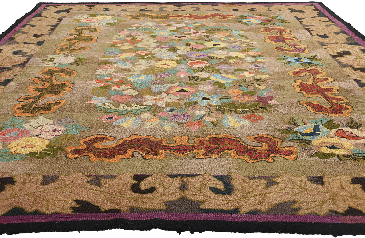 9 x 12 Antique American Hooked Rug 74176