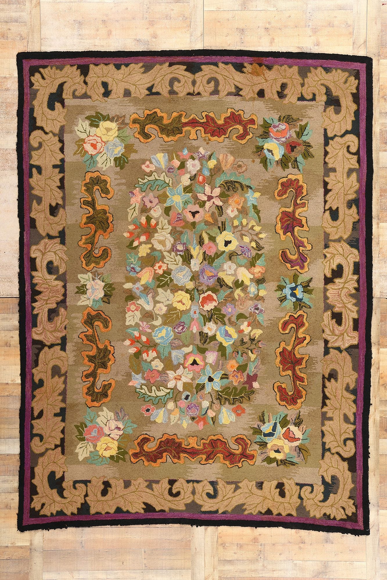 9 x 12 Antique American Hooked Rug 74176