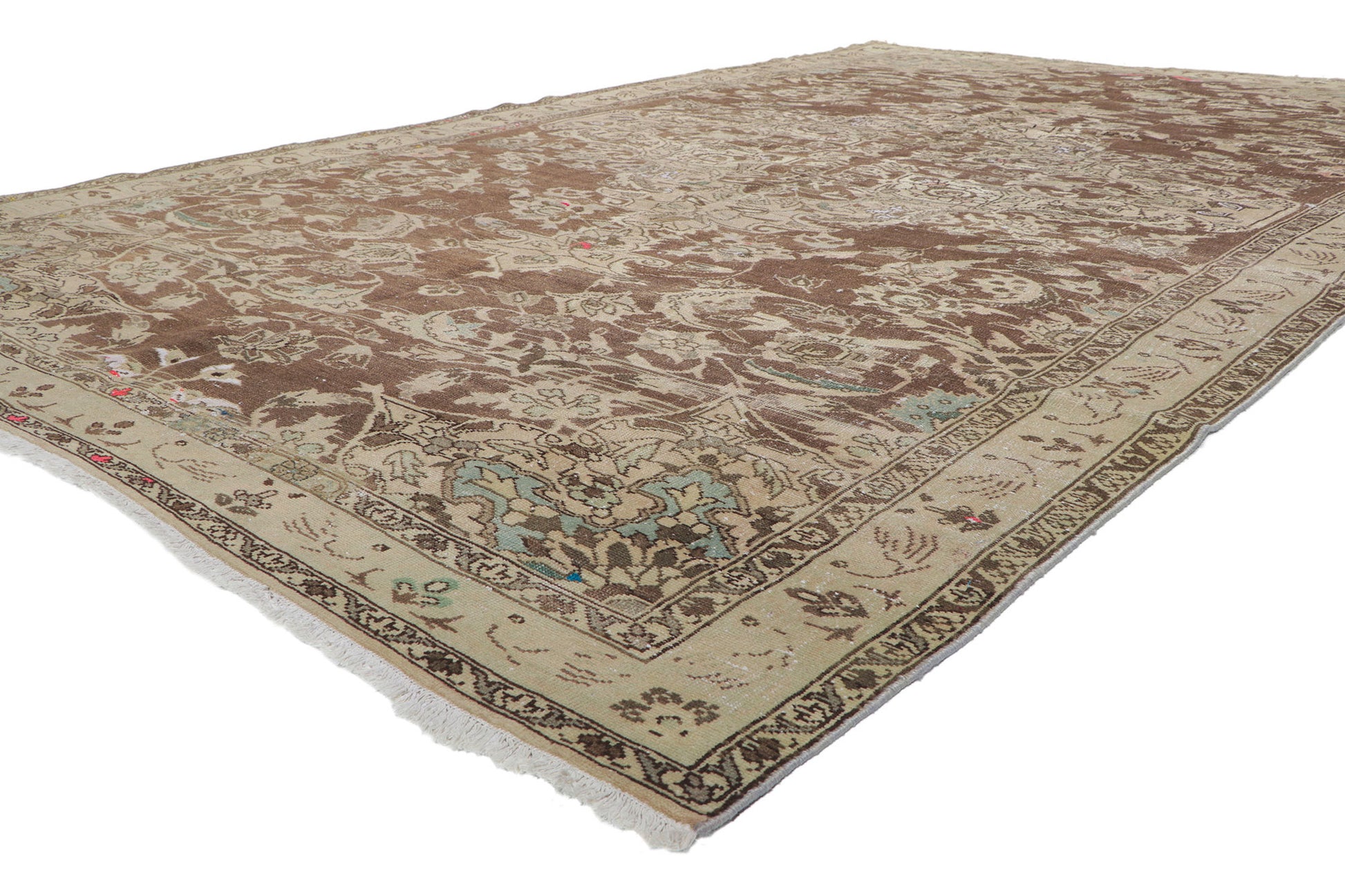 7 x 12 Antique-Worn Persian Feridan Rug 60961