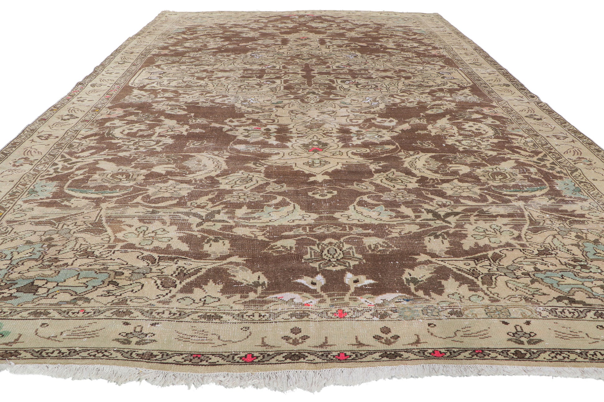 7 x 12 Antique-Worn Persian Feridan Rug 60961