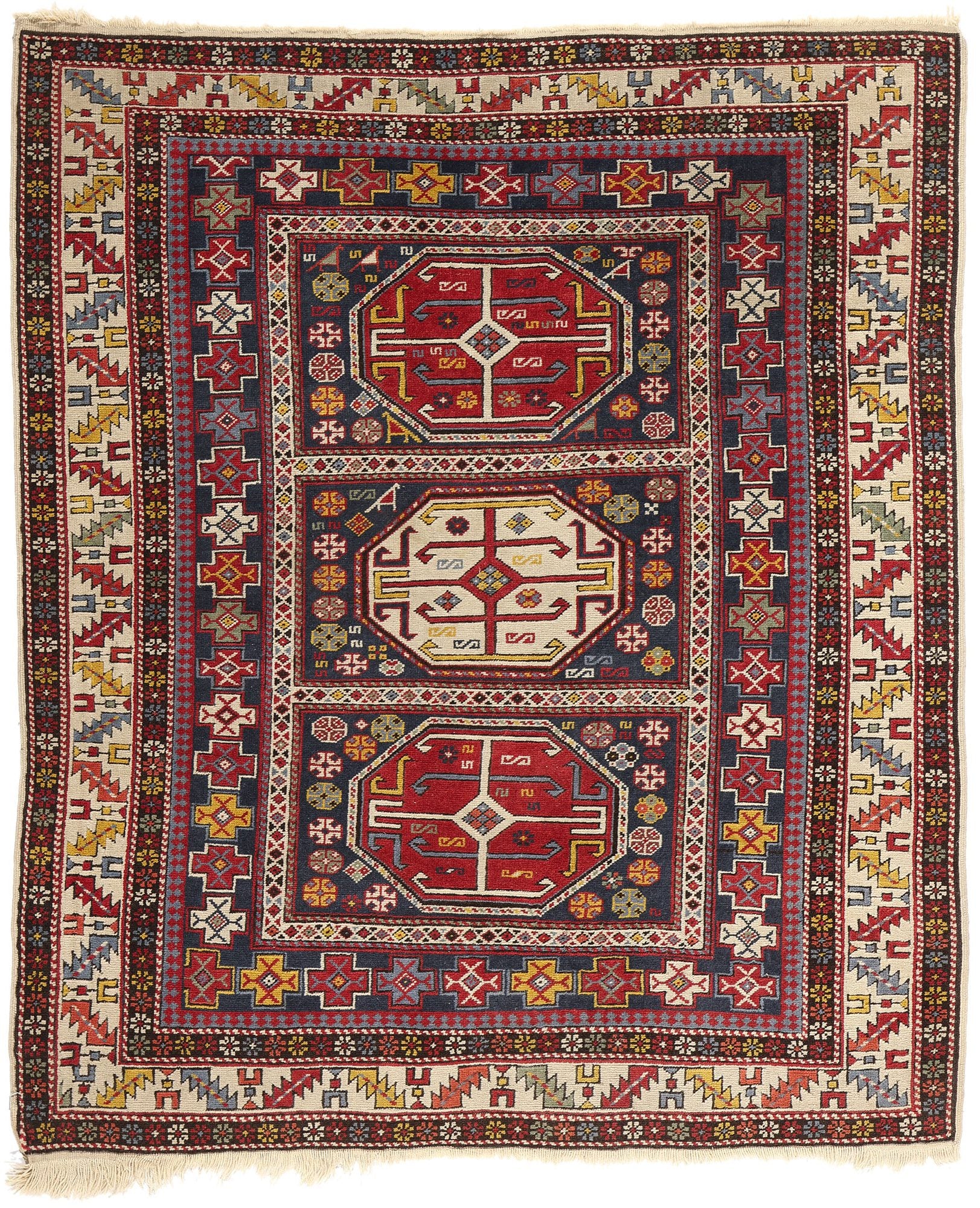 4 x 5 Antique Caucasian Kazak Rug 78813