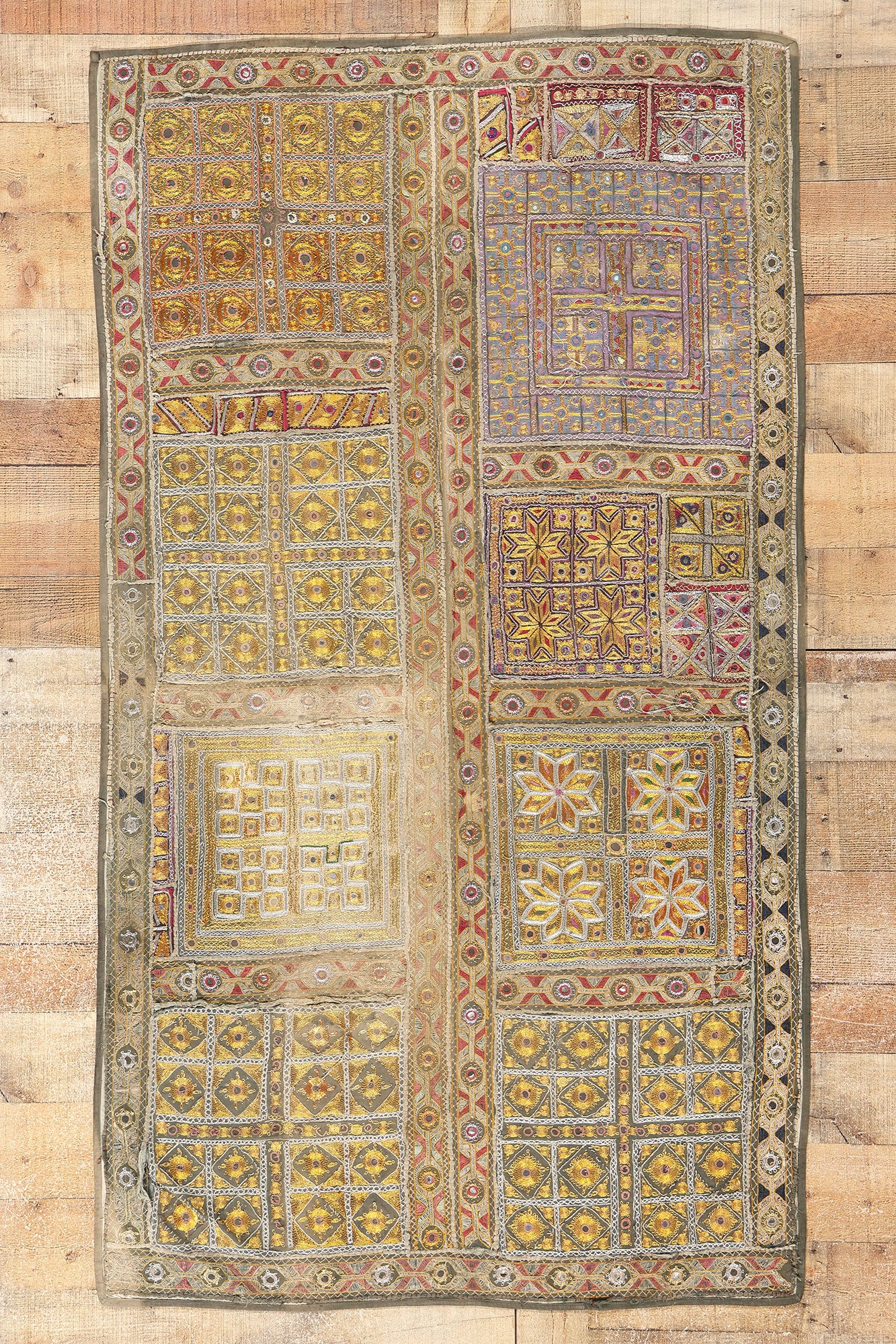 3 x 6 Antique Embroidered Indian Tapestry 78807
