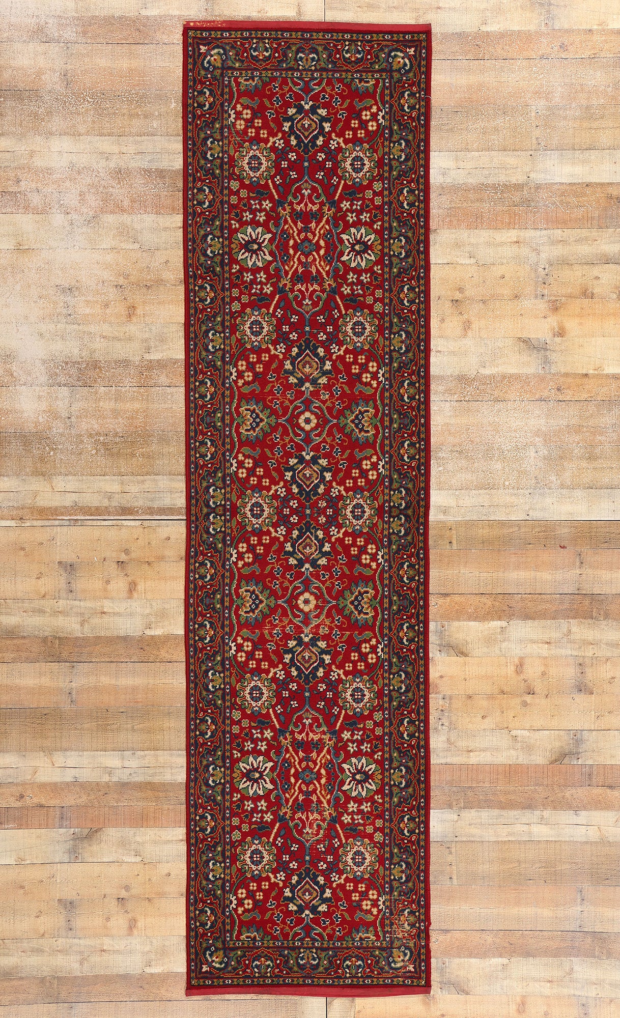 3 x 11 Antique European Red Floral Machine-Made Rug 73163