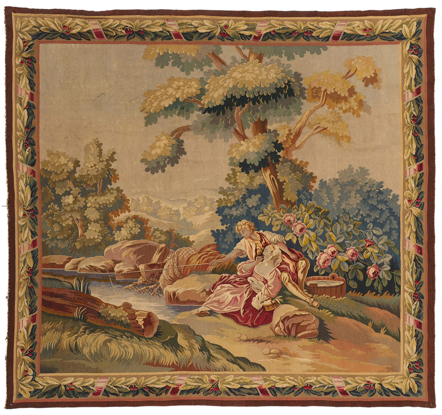 7 x 7 Antique French Aubusson Tapestry 77257
