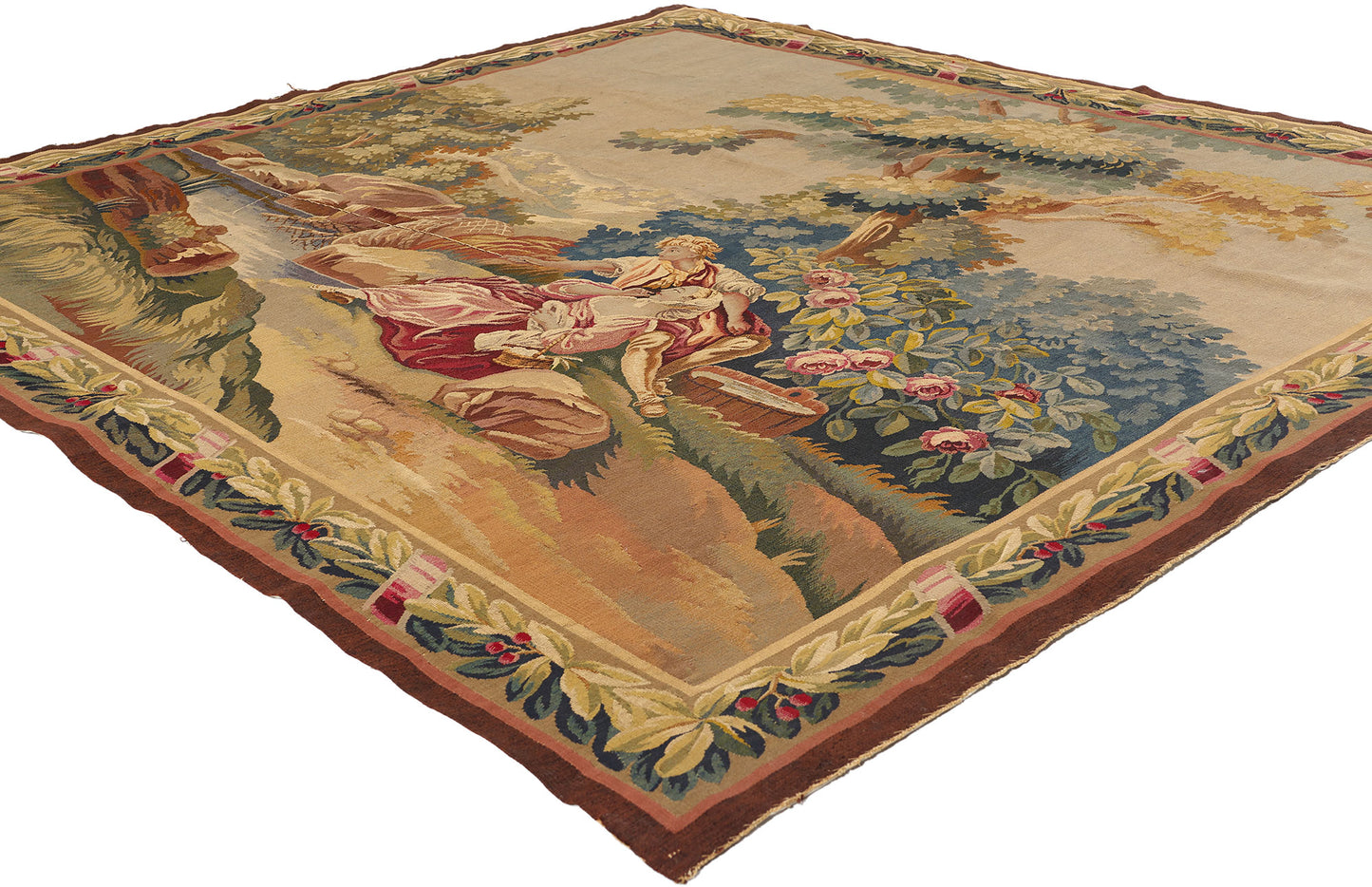 7 x 7 Antique French Aubusson Tapestry 77257