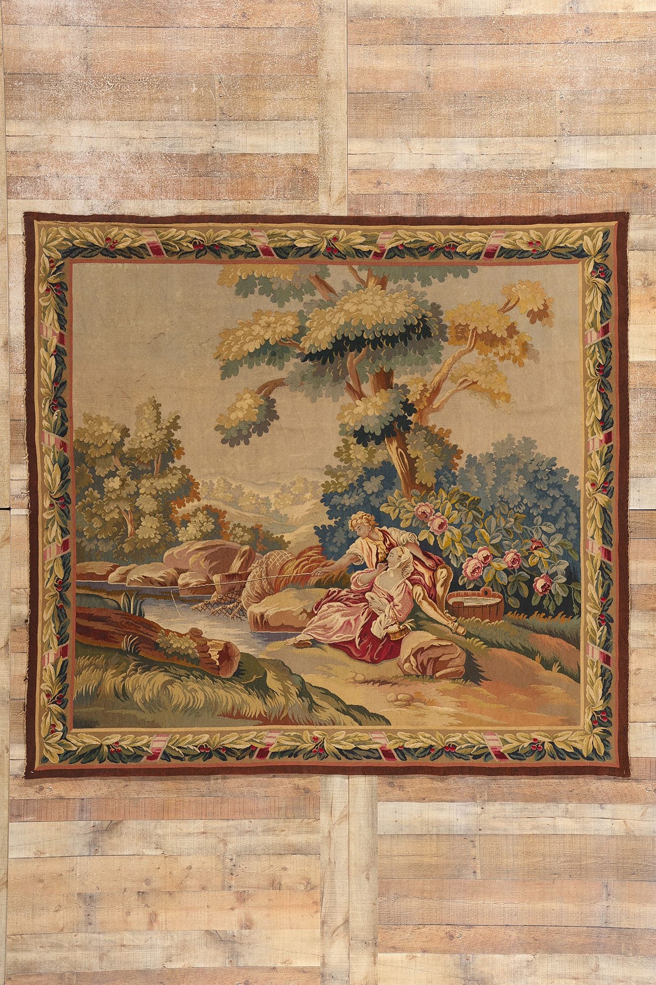 7 x 7 Antique French Aubusson Tapestry 77257