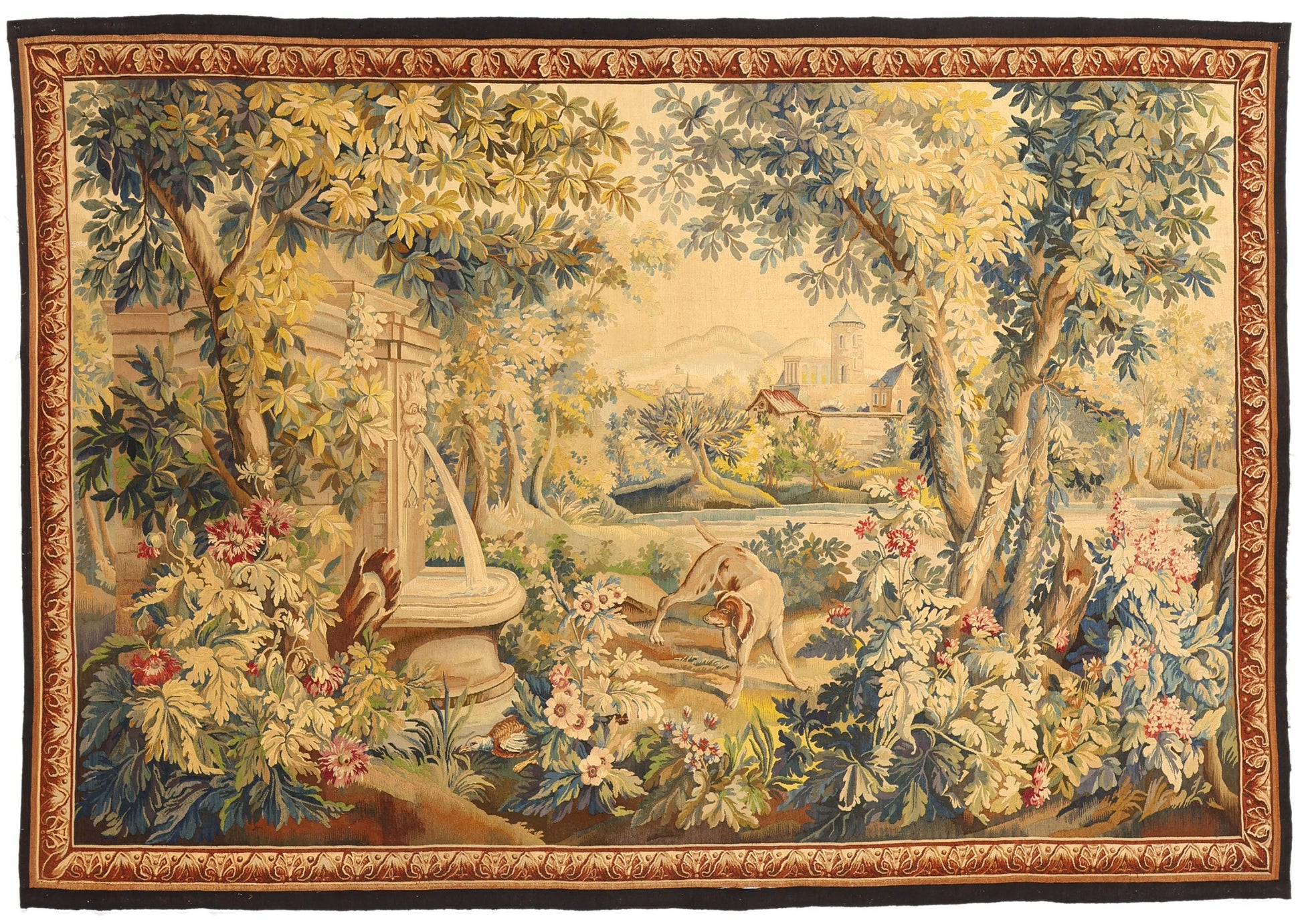 7 x 10 Antique French Aubusson Verdure Tapestry 78831
