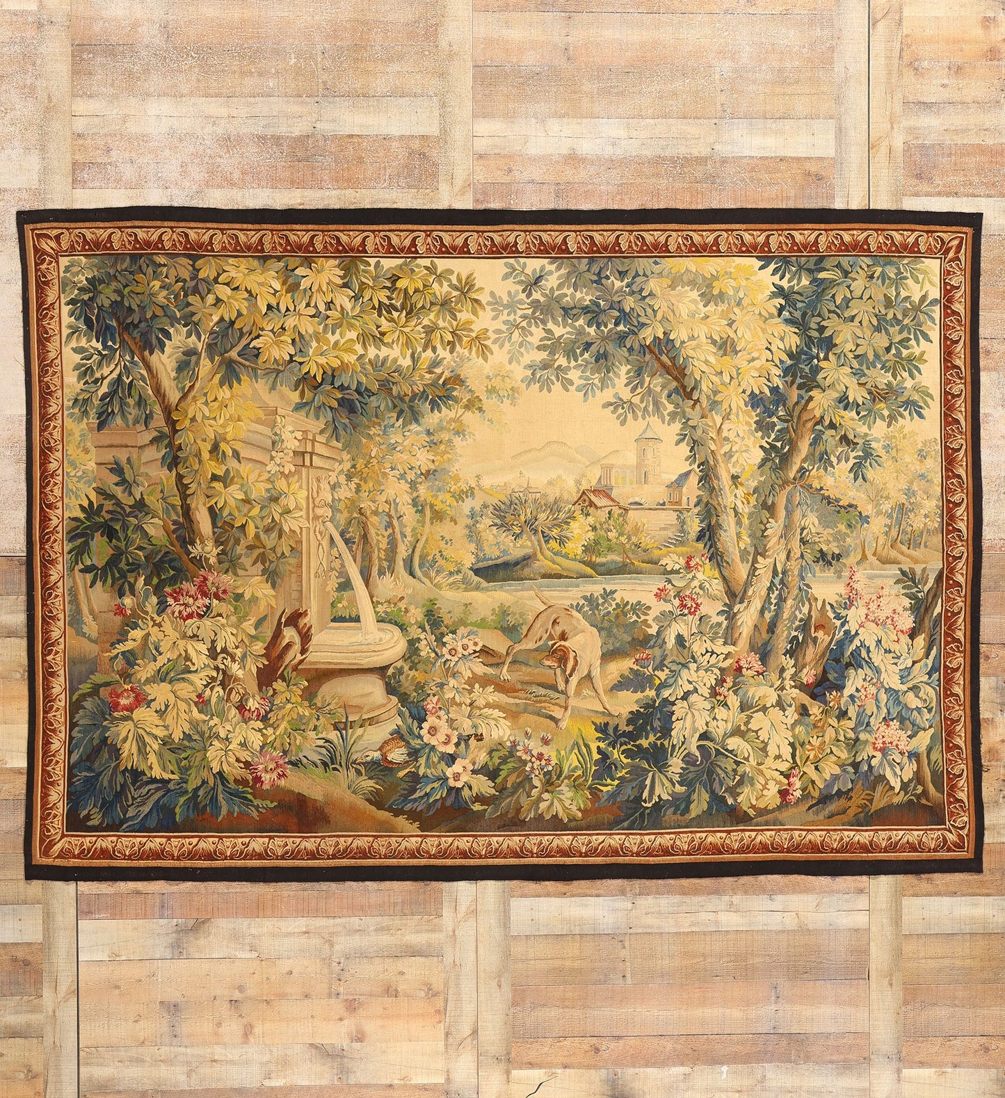 7 x 10 Antique French Aubusson Verdure Tapestry 78831